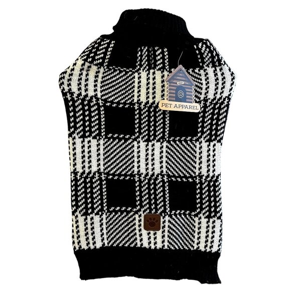 Woof Pet Apparel Buffalo Check Sweater Black White Large Dog Up To 35lb - Picture 1 of 4